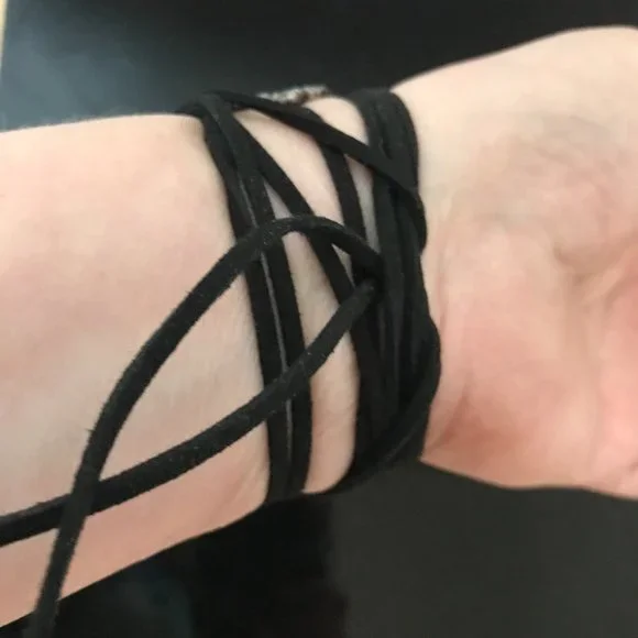 Sterling Silver Cuff Bracelet Leather Yoga Wrap Tie Antique Floral 925 Victorian - Picture 5 of 7